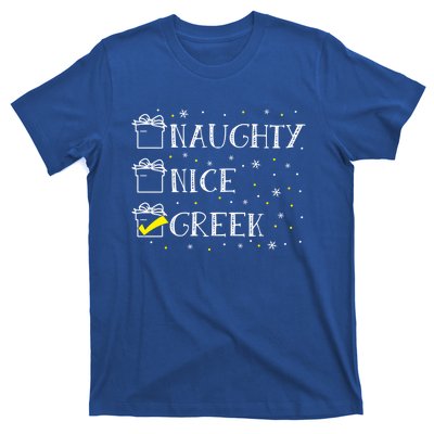 Greek Flag Naughty Nice Merry Christmas Xmas Holiday Gift T-Shirt