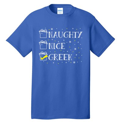 Greek Flag Naughty Nice Merry Christmas Xmas Holiday Gift Tall T-Shirt