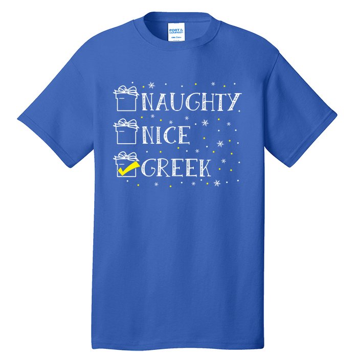 Greek Flag Naughty Nice Merry Christmas Xmas Holiday Gift Tall T-Shirt