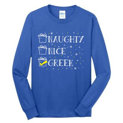 Greek Flag Naughty Nice Merry Christmas Xmas Holiday Gift Tall Long Sleeve T-Shirt