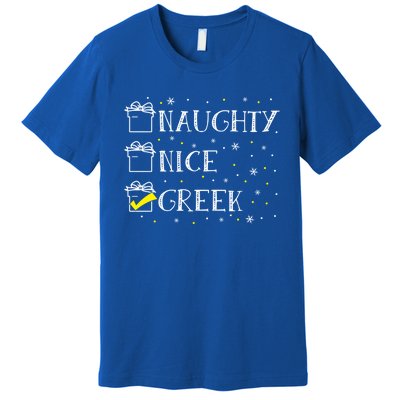 Greek Flag Naughty Nice Merry Christmas Xmas Holiday Gift Premium T-Shirt