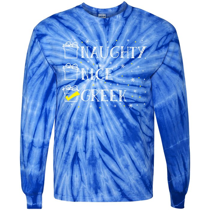 Greek Flag Naughty Nice Merry Christmas Xmas Holiday Gift Tie-Dye Long Sleeve Shirt