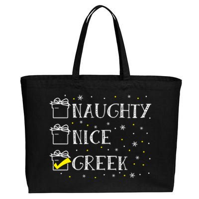 Greek Flag Naughty Nice Merry Christmas Xmas Holiday Gift Cotton Canvas Jumbo Tote