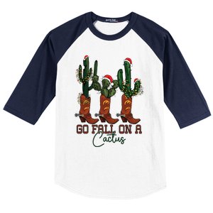 Go Fall On A Cactus Christmas Cow Funny Howdy Christmas Gift Baseball Sleeve Shirt