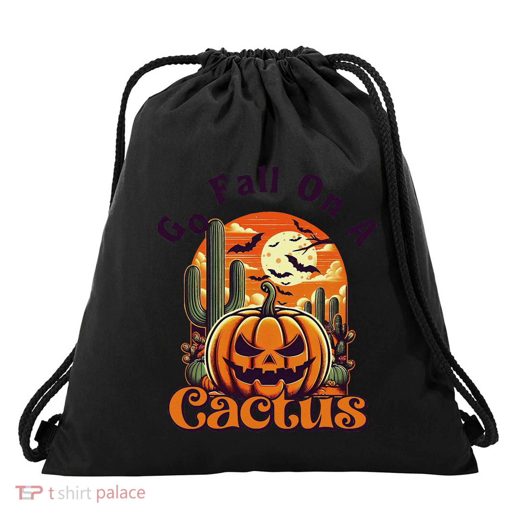 Go Fall On A Cactus Pumpkin Western Halloween Costume Spooky Drawstring Bag