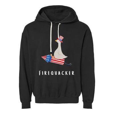 Goose Fourth Of July Firequacker Independence Day Garment-Dyed Fleece Hoodie