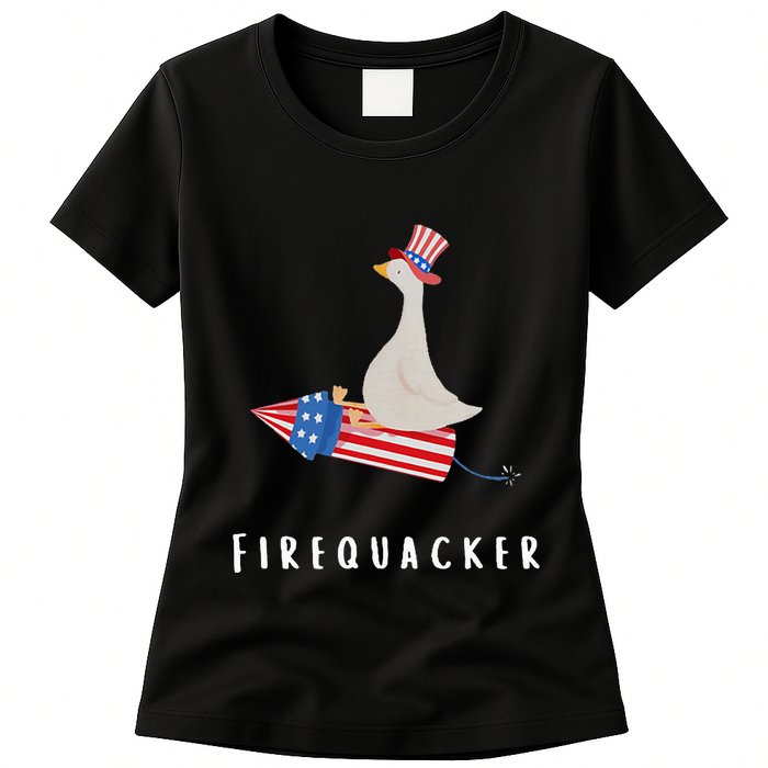 Goose Fourth Of July Firequacker Independence Day Womens T-Shirt