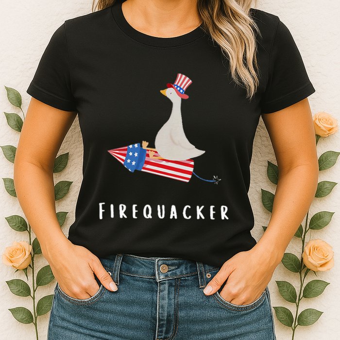 Goose Fourth Of July Firequacker Independence Day Womens T-Shirt
