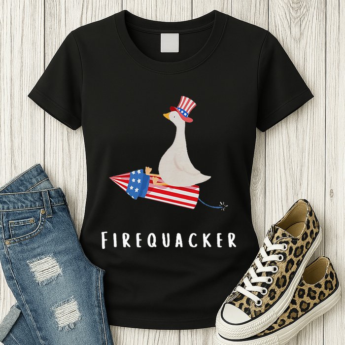 Goose Fourth Of July Firequacker Independence Day Womens T-Shirt
