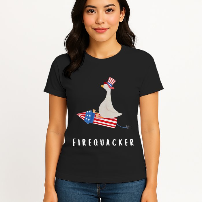 Goose Fourth Of July Firequacker Independence Day Womens T-Shirt