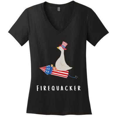 Goose Fourth Of July Firequacker Independence Day Women's V-Neck T-Shirt