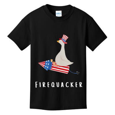 Goose Fourth Of July Firequacker Independence Day Kids T-Shirt