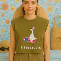 Goose Fourth Of July Firequacker Independence Day Garment-Dyed Women's Muscle Tee