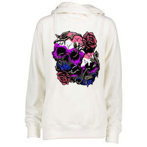 Gender Fluid Pride Flag Skull Roses Subtle Lgbtq Womens Funnel Neck Pullover Hood