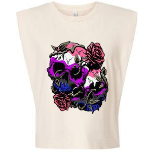 Gender Fluid Pride Flag Skull Roses Subtle Lgbtq Garment-Dyed Women's Muscle Tee