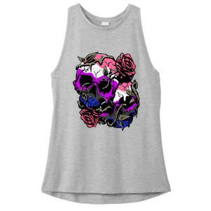 Gender Fluid Pride Flag Skull Roses Subtle Lgbtq Ladies PosiCharge Tri-Blend Wicking Tank