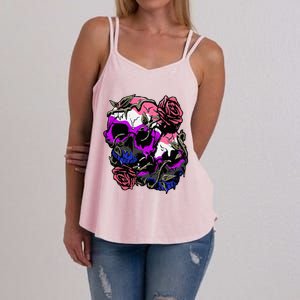 Gender Fluid Pride Flag Skull Roses Subtle Lgbtq Women's Strappy Tank