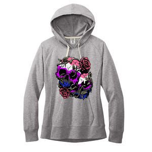 Gender Fluid Pride Flag Skull Roses Subtle Lgbtq Women's Fleece Hoodie