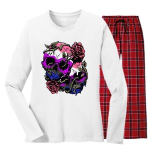 Gender Fluid Pride Flag Skull Roses Subtle Lgbtq Women's Long Sleeve Flannel Pajama Set 