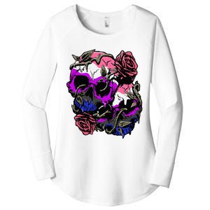 Gender Fluid Pride Flag Skull Roses Subtle Lgbtq Women's Perfect Tri Tunic Long Sleeve Shirt