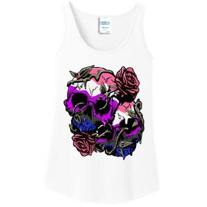 Gender Fluid Pride Flag Skull Roses Subtle Lgbtq Ladies Essential Tank