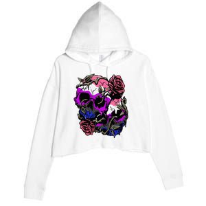 Gender Fluid Pride Flag Skull Roses Subtle Lgbtq Crop Fleece Hoodie