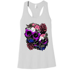 Gender Fluid Pride Flag Skull Roses Subtle Lgbtq Women's Racerback Tank