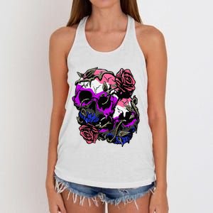 Gender Fluid Pride Flag Skull Roses Subtle Lgbtq Women's Knotted Racerback Tank