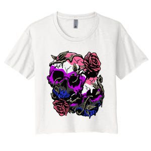 Gender Fluid Pride Flag Skull Roses Subtle Lgbtq Women's Crop Top Tee