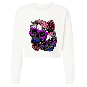 Gender Fluid Pride Flag Skull Roses Subtle Lgbtq Cropped Pullover Crew