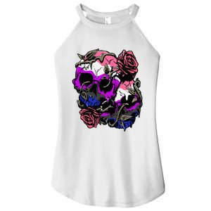 Gender Fluid Pride Flag Skull Roses Subtle Lgbtq Women's Perfect Tri Rocker Tank