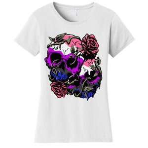 Gender Fluid Pride Flag Skull Roses Subtle Lgbtq Women's T-Shirt