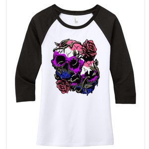 Gender Fluid Pride Flag Skull Roses Subtle Lgbtq Women's Tri-Blend 3/4-Sleeve Raglan Shirt