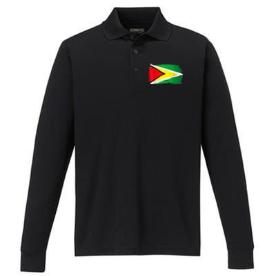 Guyana Flag Paint Style Performance Long Sleeve Polo