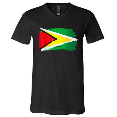 Guyana Flag Paint Style V-Neck T-Shirt