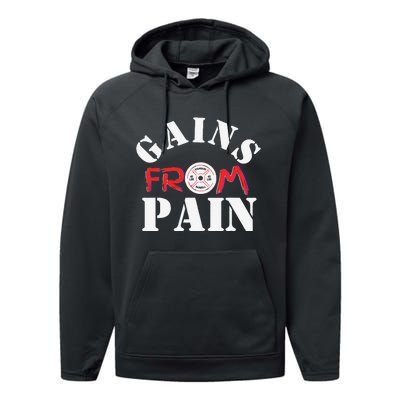 Gains From Pain Workout Inspiration Performance Fleece Hoodie