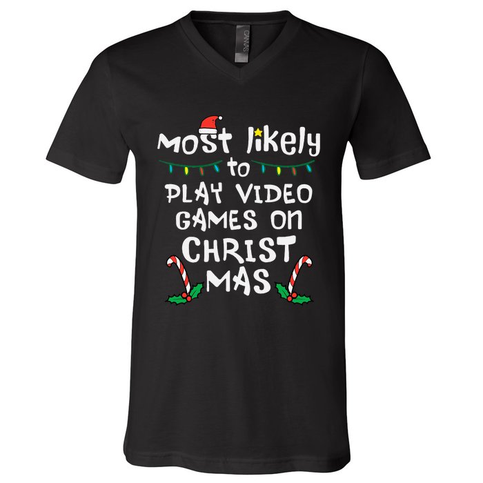 Gaming Fun Play Video Games with the Whole Family this Christmas! V-Neck T-Shirt