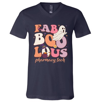 Groovy Faboolous Pharmacy Tech Ghost Spooky Night Halloween V-Neck T-Shirt