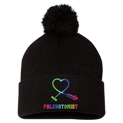 Gift For Phlebotomist Phlebotomy Butterfly Needle Heart Pom Pom 12in Knit Beanie