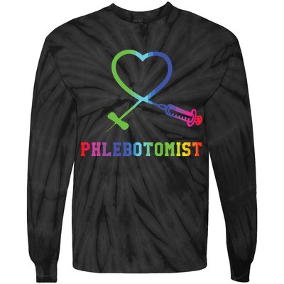 Gift For Phlebotomist Phlebotomy Butterfly Needle Heart Tie-Dye Long Sleeve Shirt