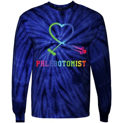 Gift For Phlebotomist Phlebotomy Butterfly Needle Heart Tie-Dye Long Sleeve Shirt