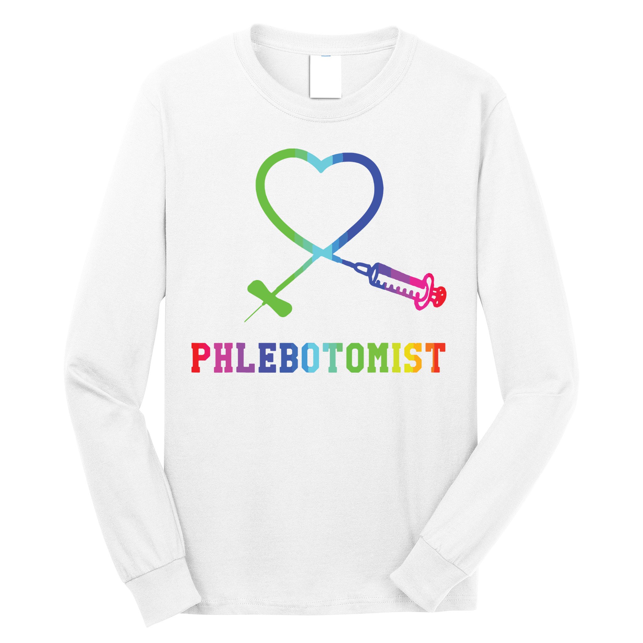 Gift For Phlebotomist Phlebotomy Butterfly Needle Heart Long Sleeve Shirt