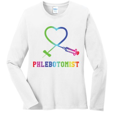 Gift For Phlebotomist Phlebotomy Butterfly Needle Heart Ladies Long Sleeve Shirt