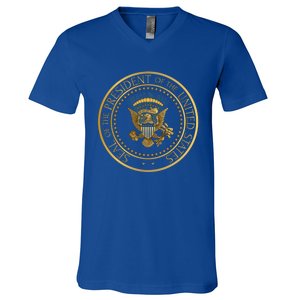 Golden Fake Presidential Seal 45th President Trump Cute Gift V-Neck T-Shirt