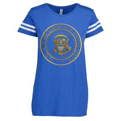 Golden Fake Presidential Seal 45th President Trump Cute Gift Enza Ladies Jersey Football T-Shirt