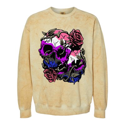 Gender Fluid Pride Flag Skull Roses Subtle Lgbt Colorblast Crewneck Sweatshirt