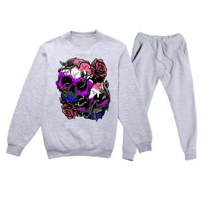 Gender Fluid Pride Flag Skull Roses Subtle Lgbt Premium Crewneck Sweatsuit Set