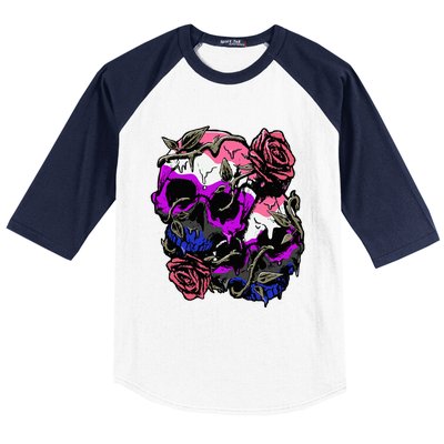 Gender Fluid Pride Flag Skull Roses Subtle Lgbt Baseball Sleeve Shirt