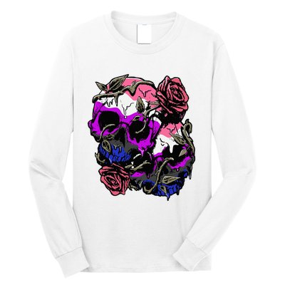 Gender Fluid Pride Flag Skull Roses Subtle Lgbt Long Sleeve Shirt