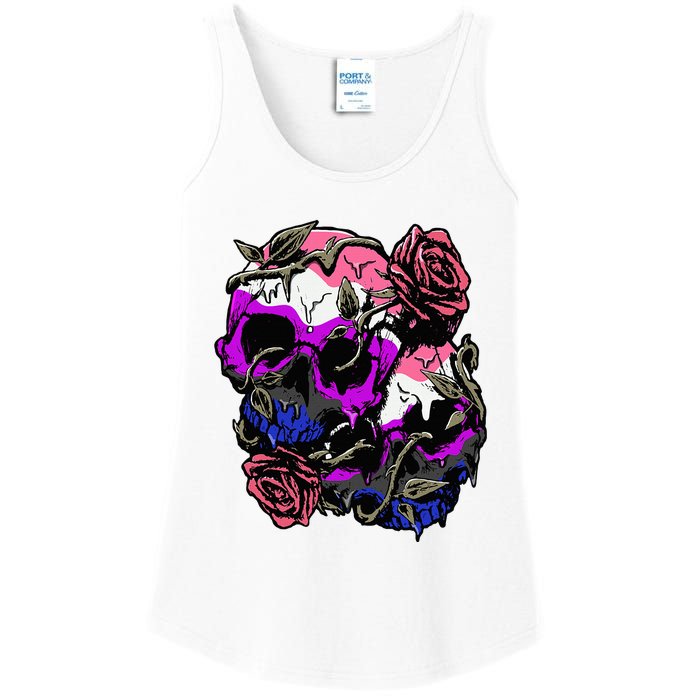 Gender Fluid Pride Flag Skull Roses Subtle Lgbt Ladies Essential Tank